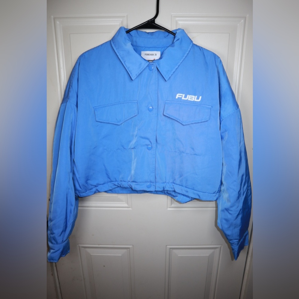 NWT: FOREVER 21 Blue & White FUBU Cropped Jacket SIZE MEDIUM